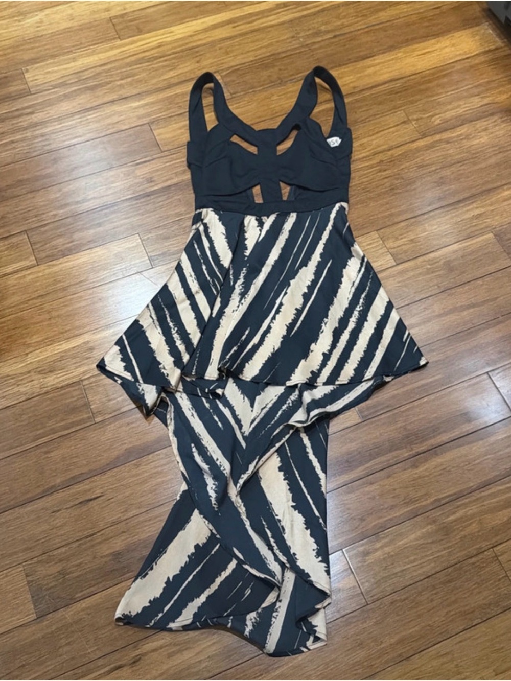 Reverse Asymmetrical Black and Cream Printed dress M